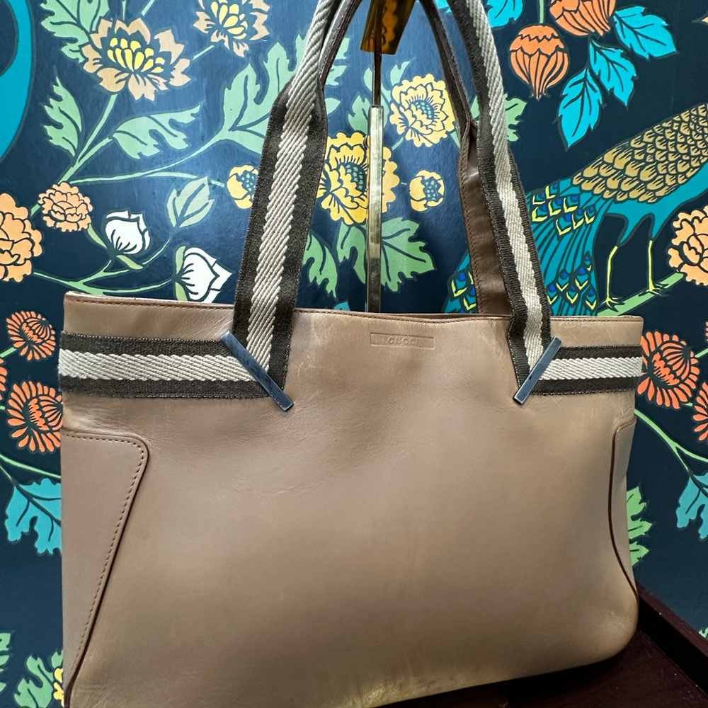 Vintage Gucci Leather Tote with Web Handles – Made in Italy - Picture 5 of 14